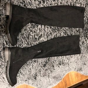 Over the knee black faux suede boots